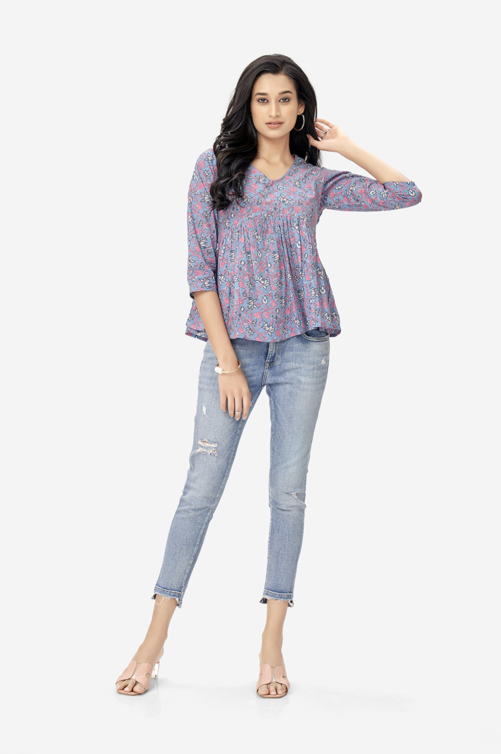 Lapis Lazuli Lotus Print Cotton Tunic