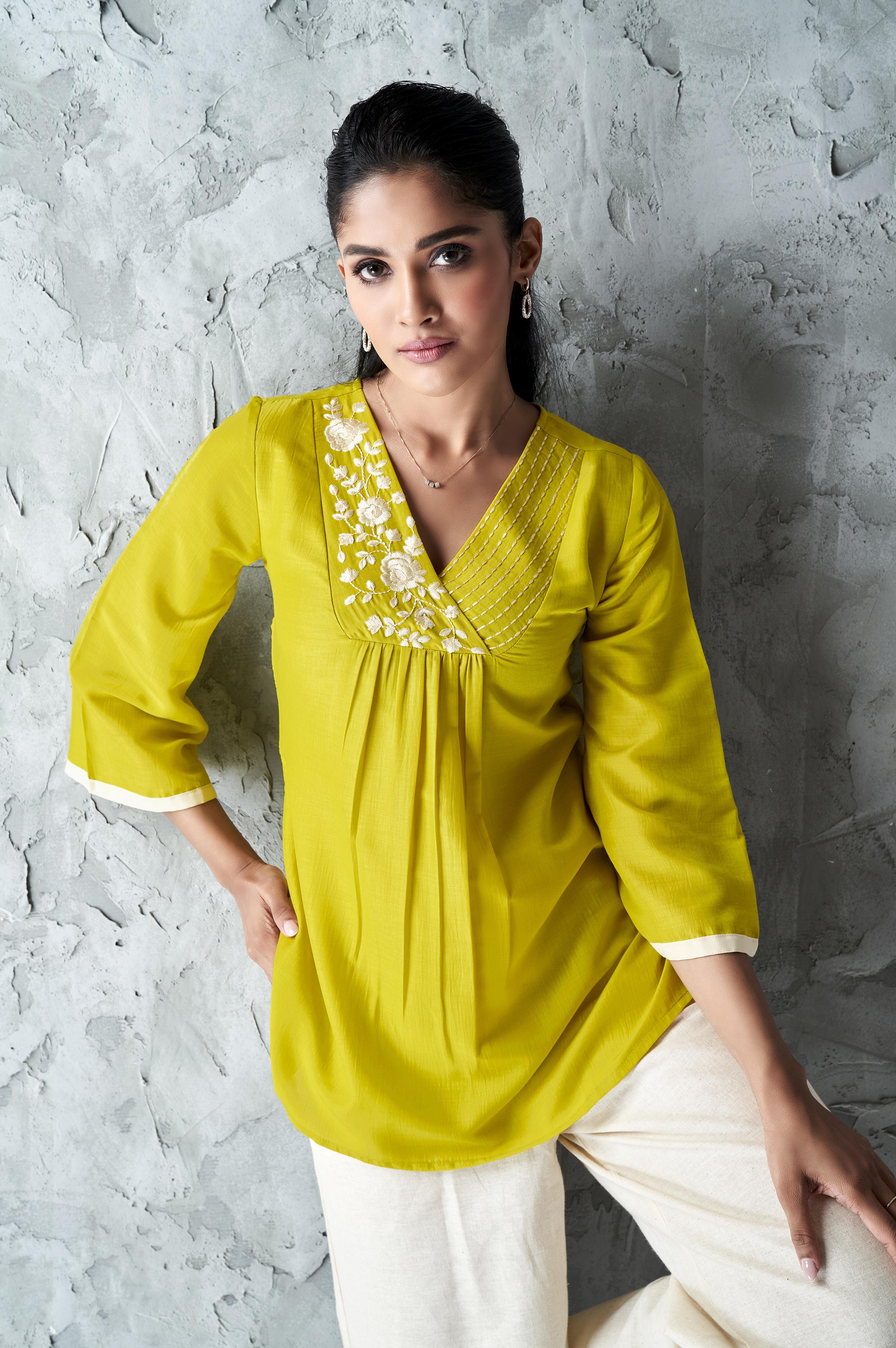 Parrot Green Festive Wear Aline Embroidered Top