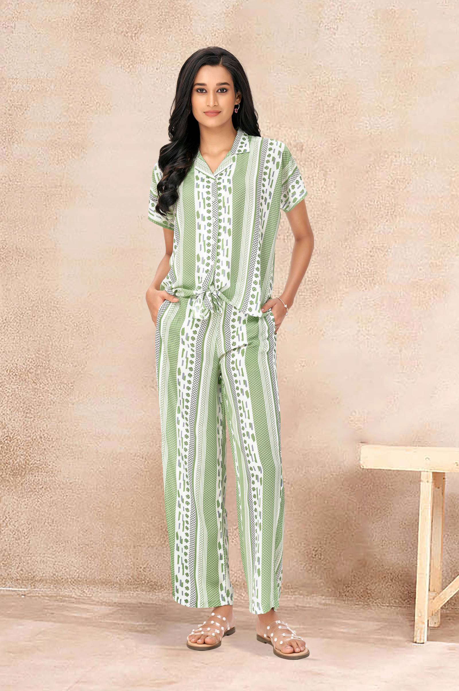 green-and-white-aztec-print-polyster-co-ord-set