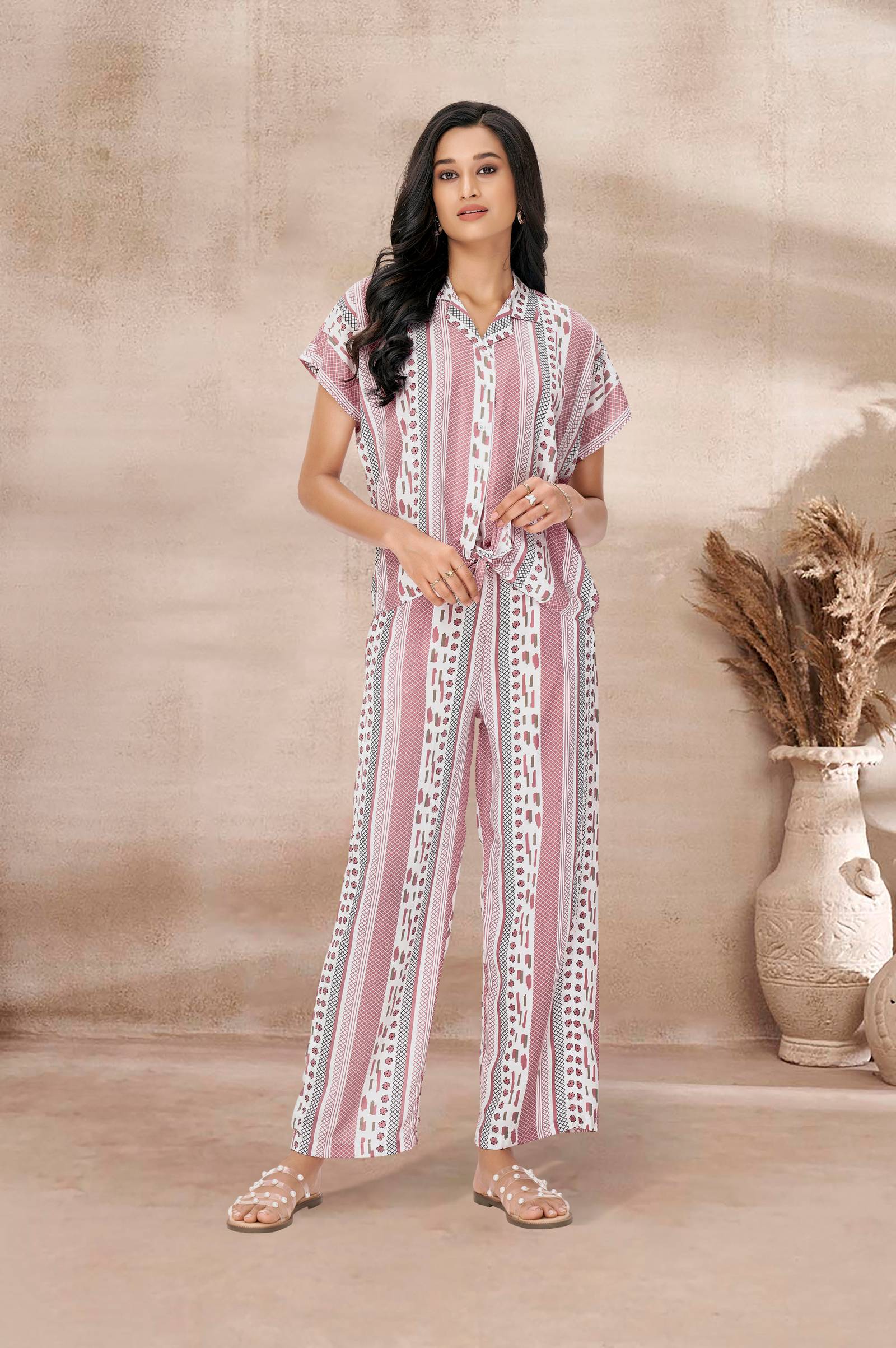 pink-and-white-aztec-print-polyster-co-ord-set