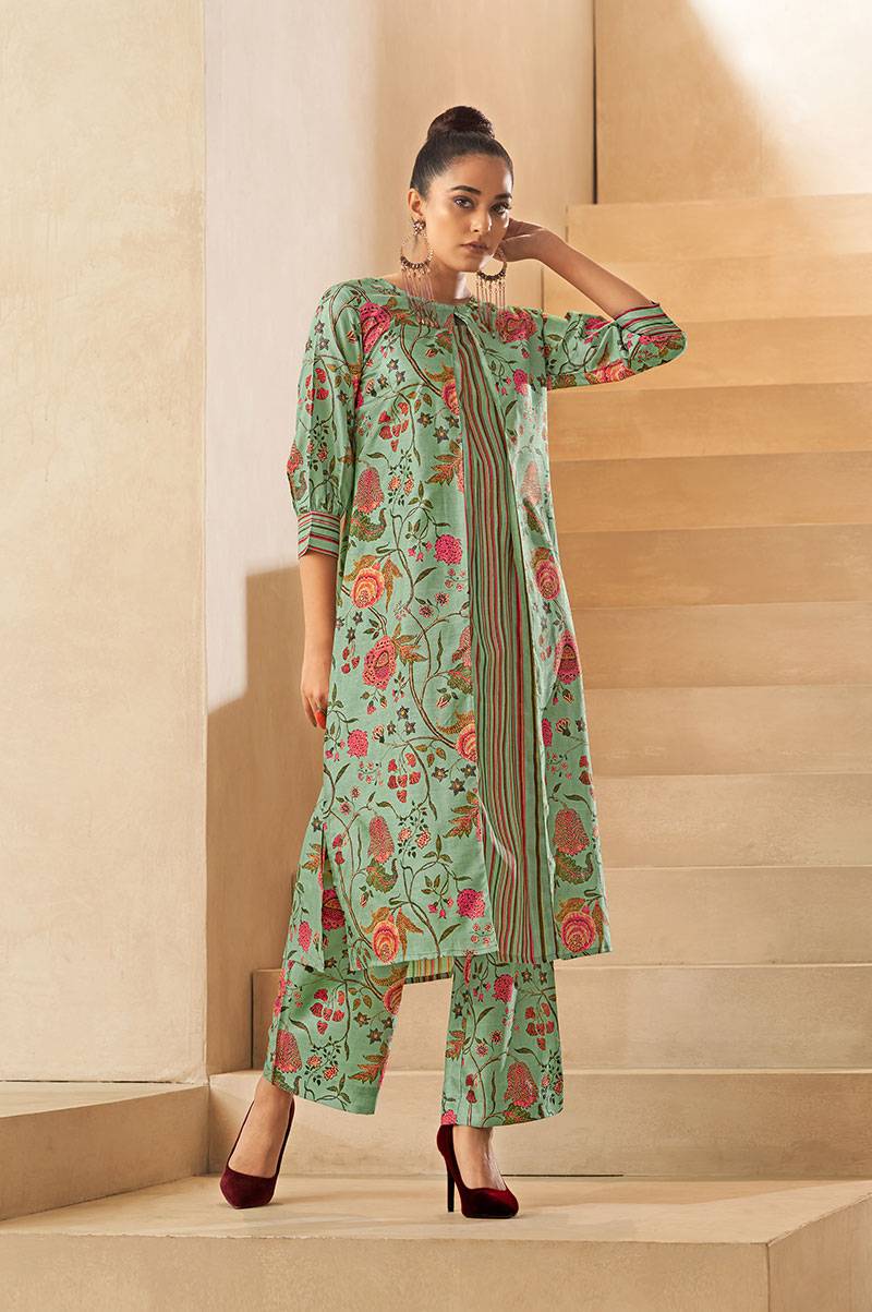 pista-green-digital-floral-printed-dola-silk-kurta-set