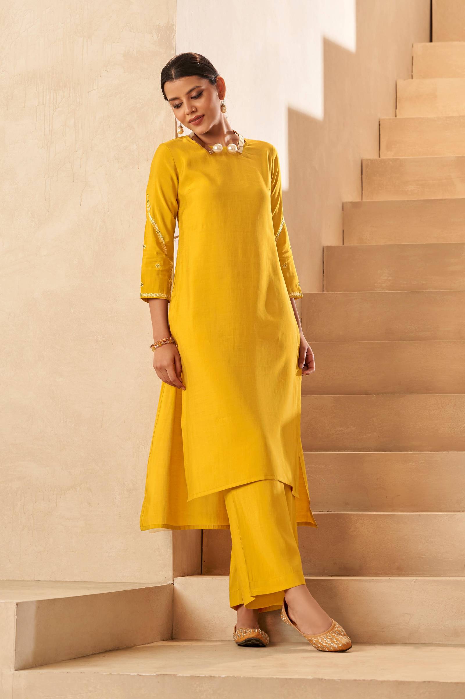 ocher-yellow-asymmetric-floral-embroidered-kurta-set