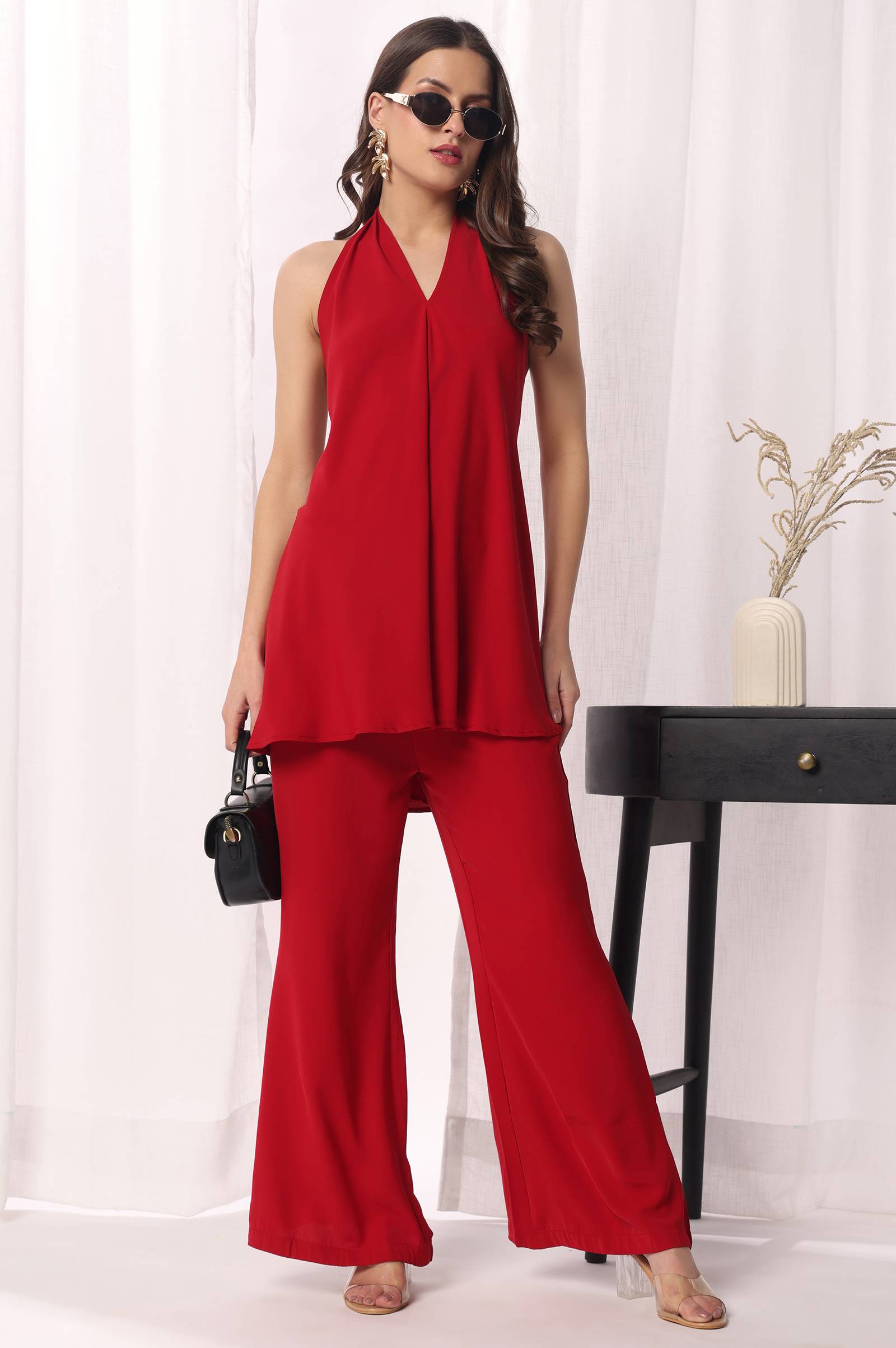 red-solid-poly-blend-co-ord-set-for-women