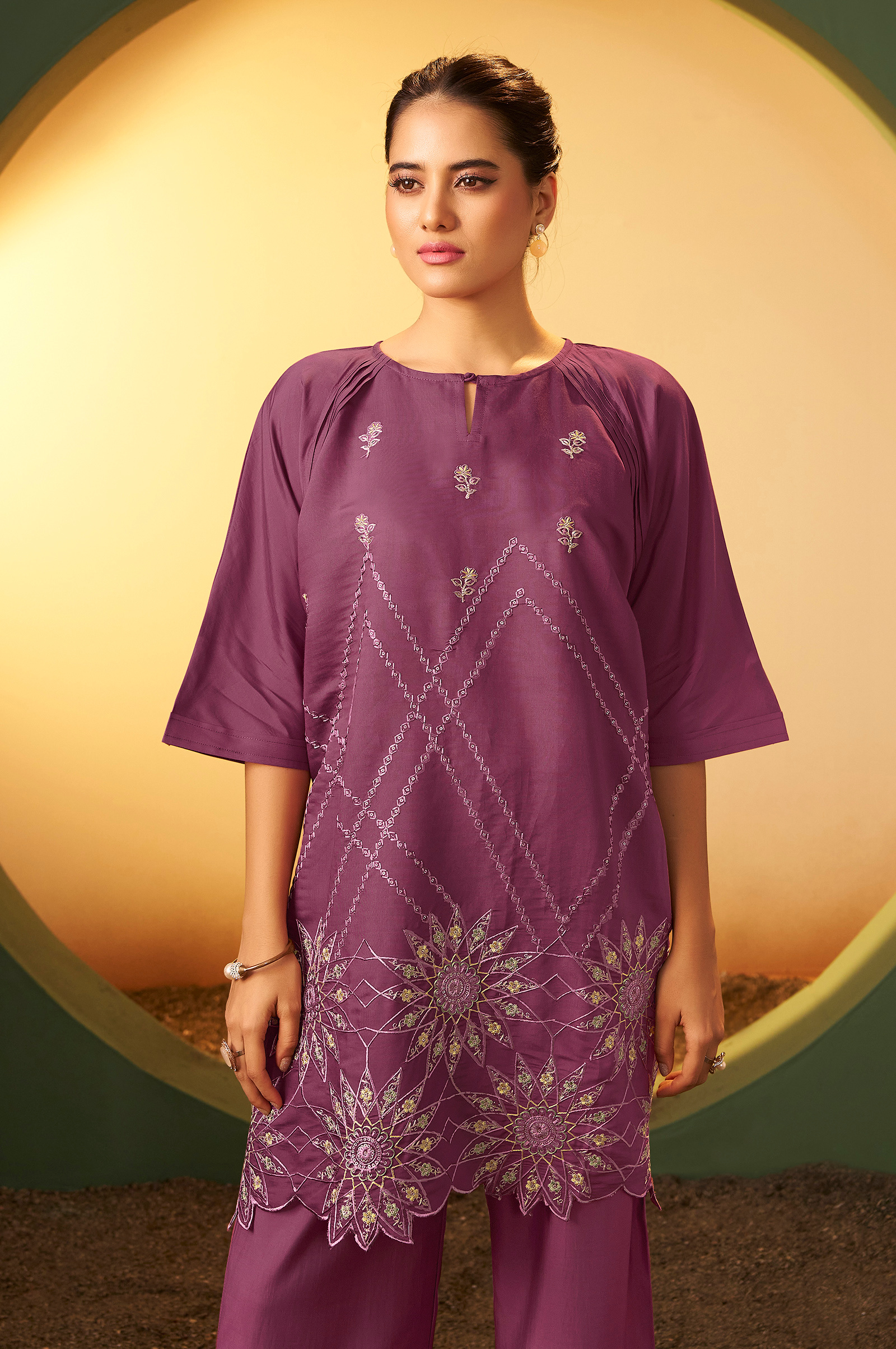 womens-dusty-pink-embroidered-flared-roman-silk-co-ord-set