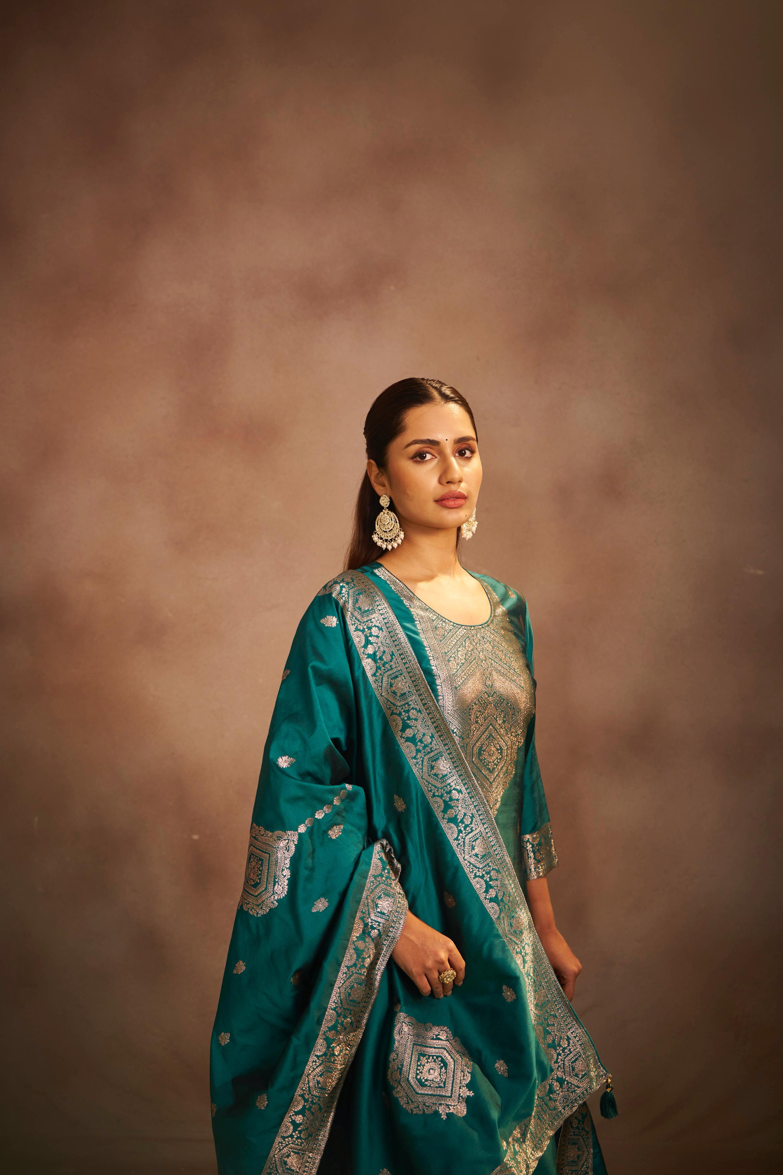 womens-rama-jacquard-art-silk-flared-kurta-set-with-cotton-bottom-silk-blend-dupatta-4
