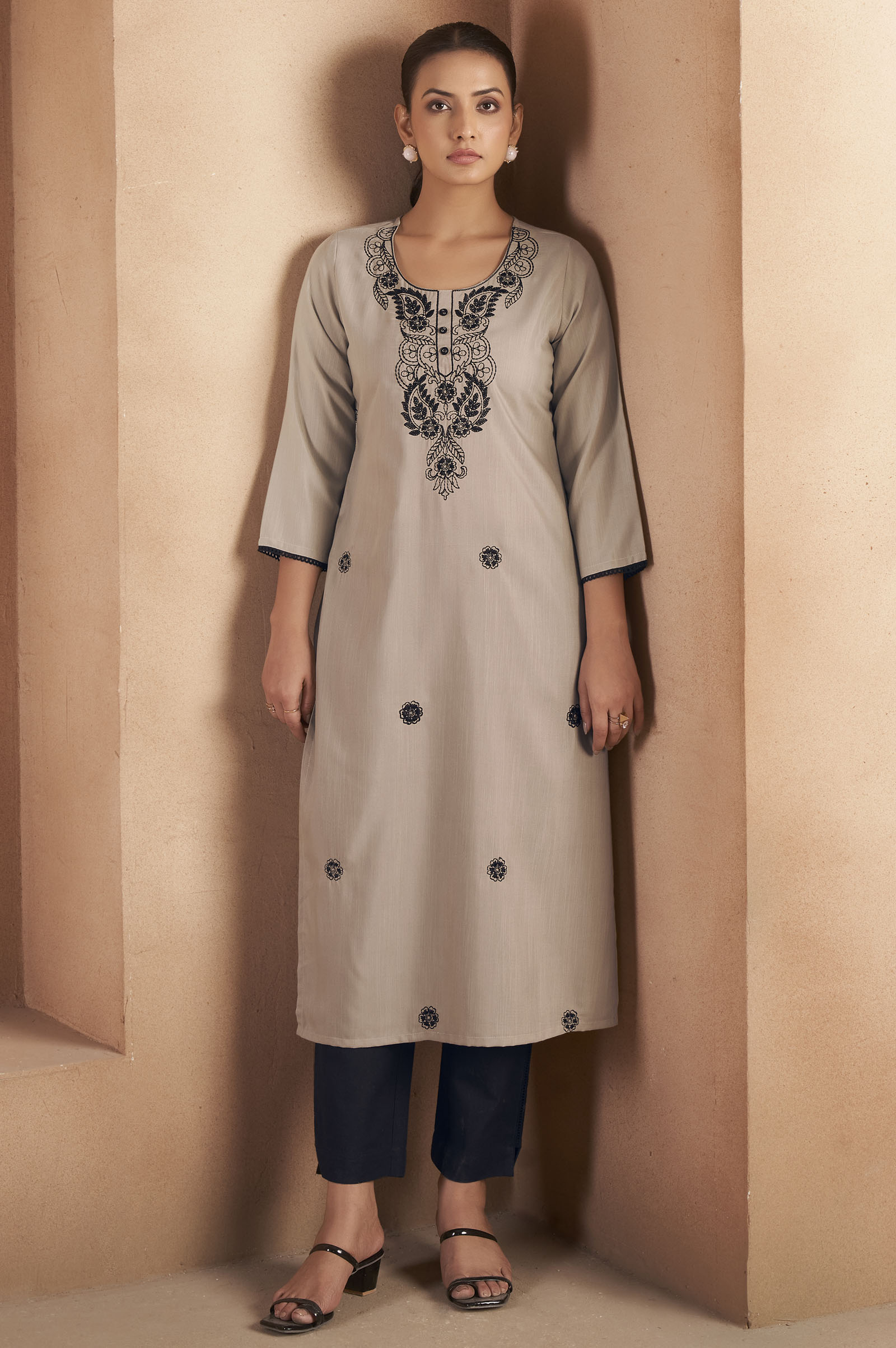 light-brown-cotton-blend-chikankari-embroidered-kurta-for-women
