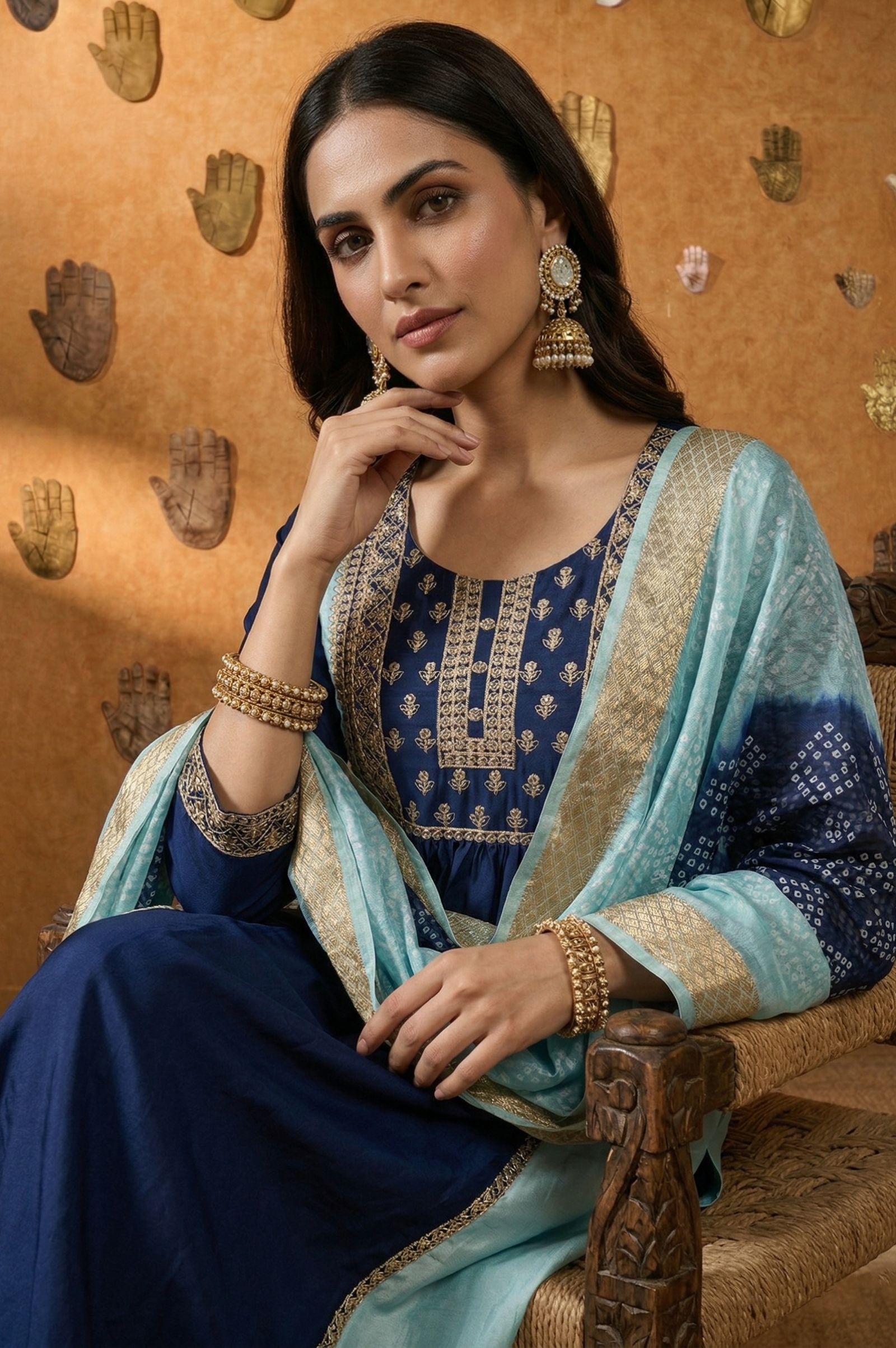 sky-blue-navy-blue-chinnon-embroidered-anarkali-kurta-set-with-pant-printed-organza-dupatta
