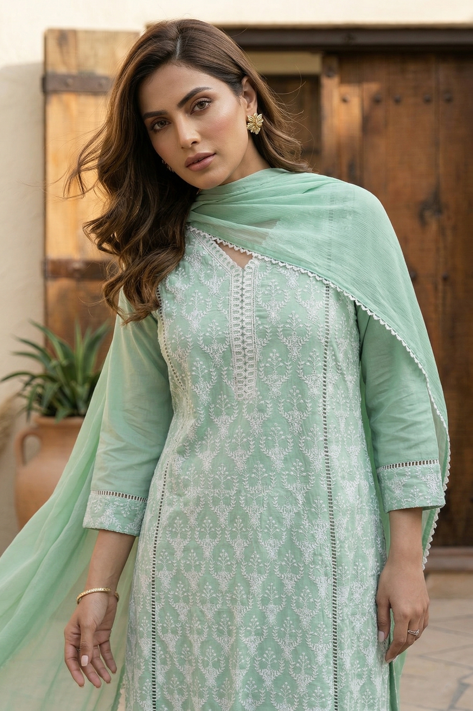 pista-pure-cotton-embroidered-anarkali-kurta-set-with-pant-najmin-chiffon-dupatta