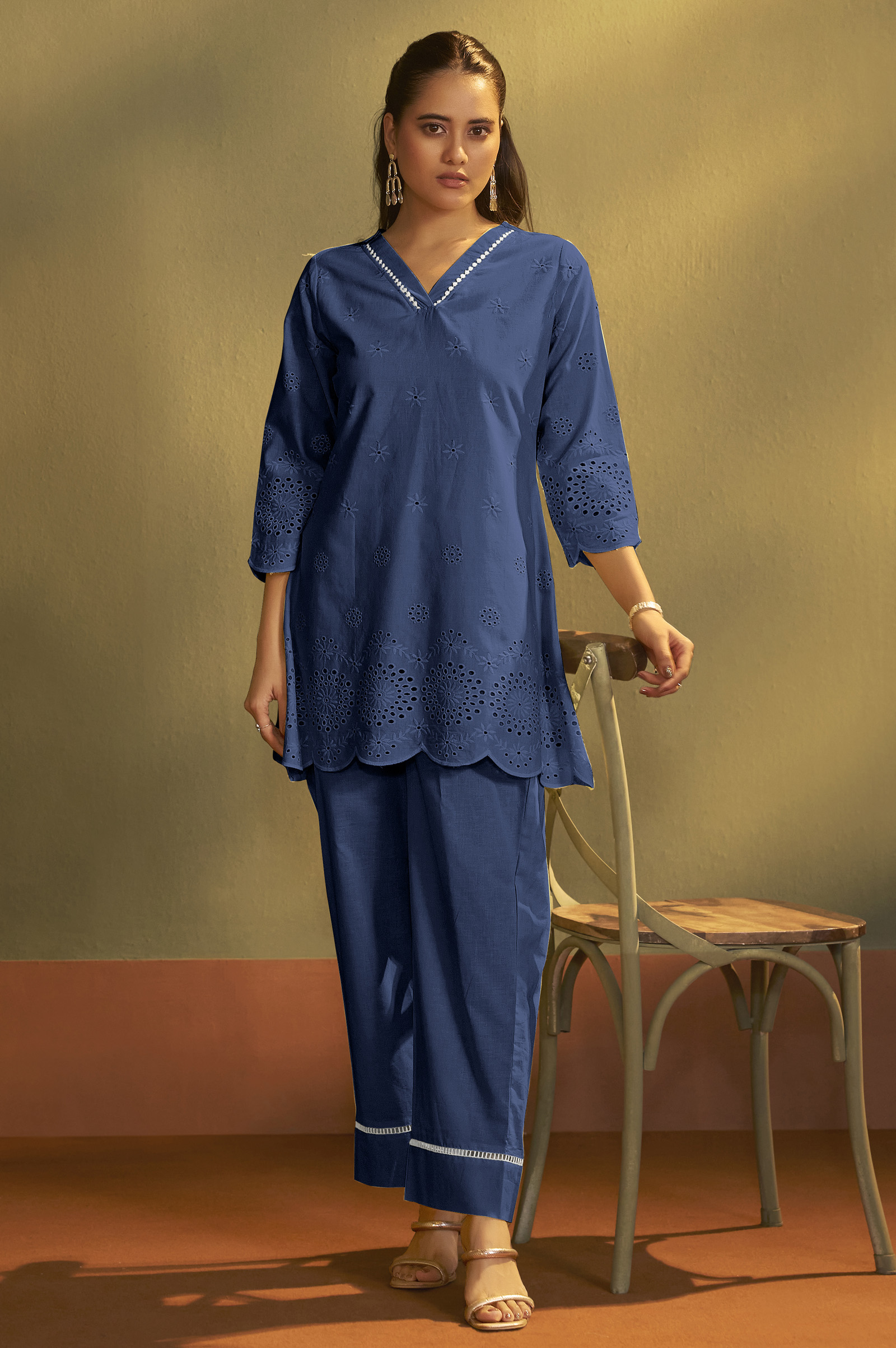 womens-pure-cotton-dark-blue-schiffli-co-ord-set