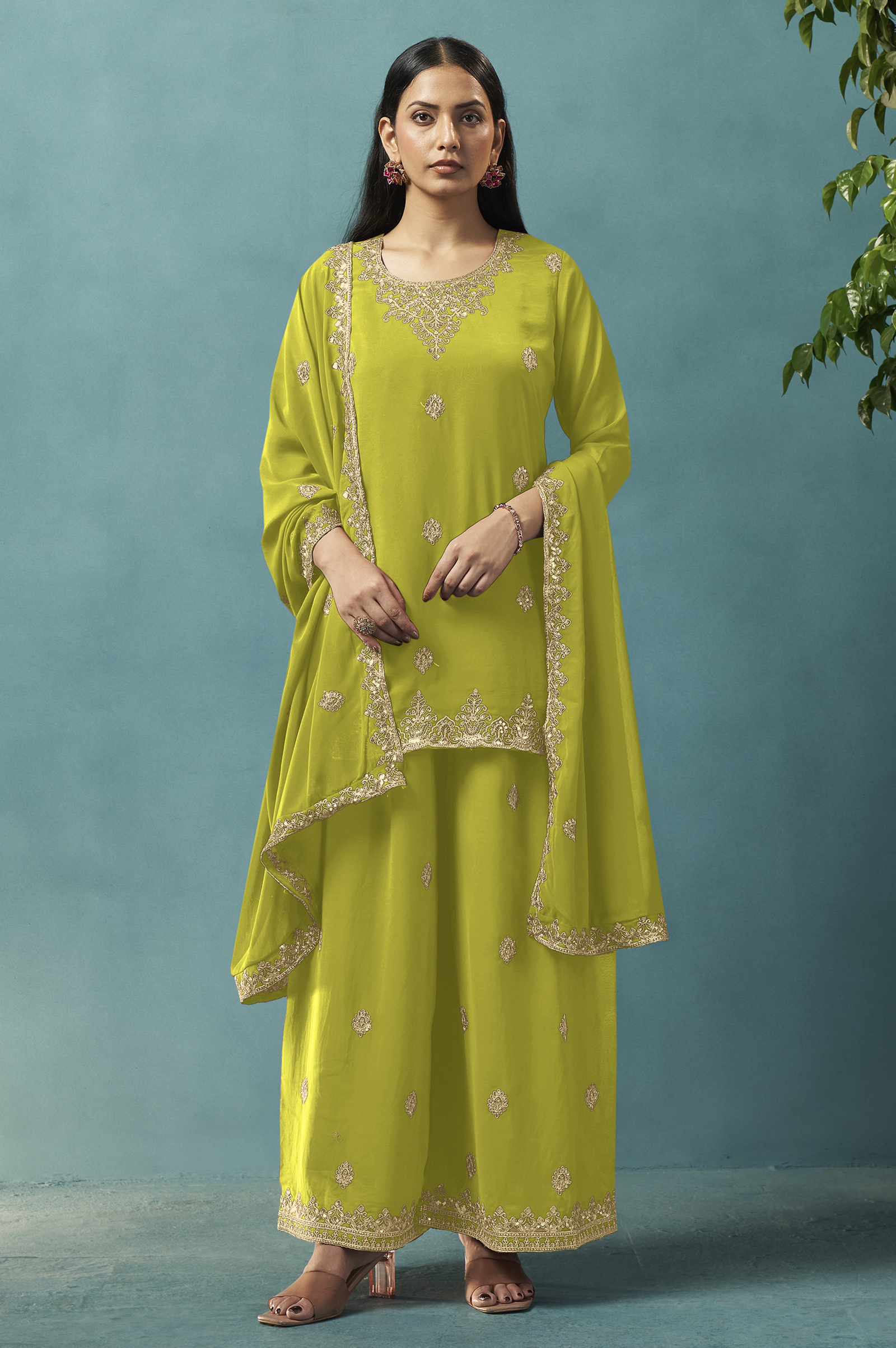 green-embroidered-georgette-flared-kurta-with-matching-sharara-and-embroidered-dupatta-set
