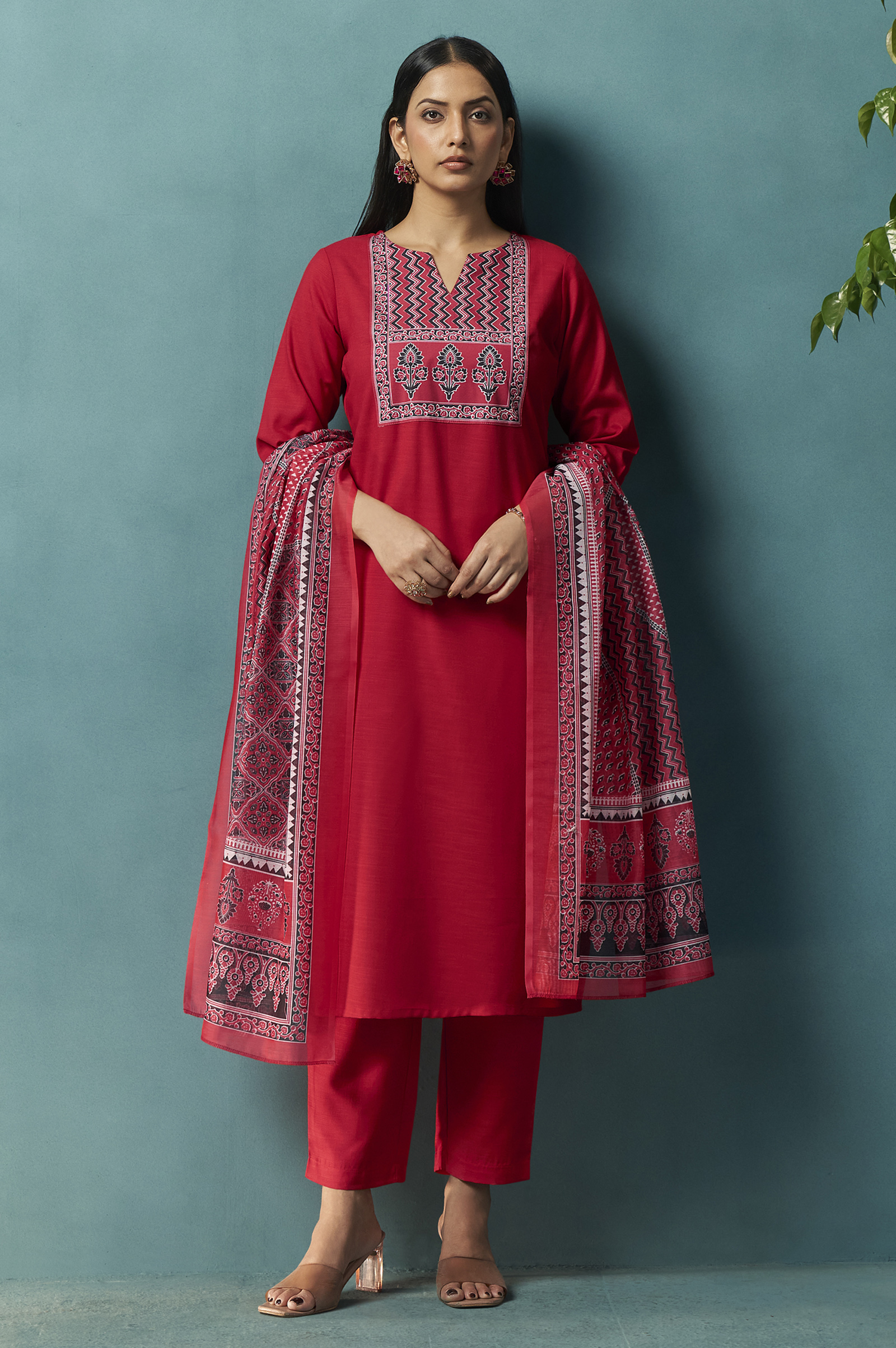 red-cotton-blend-digital-printed-straight-kurta-set