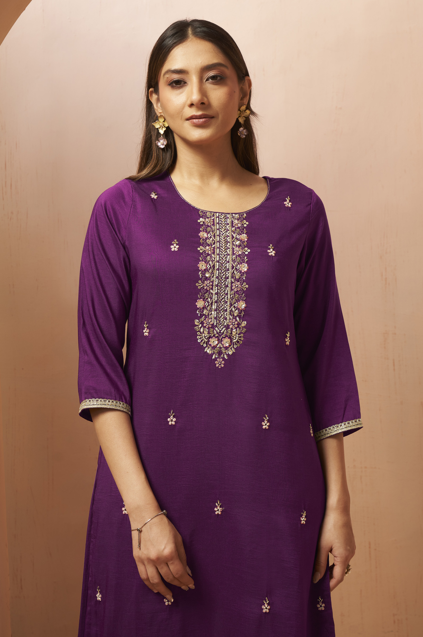 womens-wine-embroidery-chinnon-kurta-set
