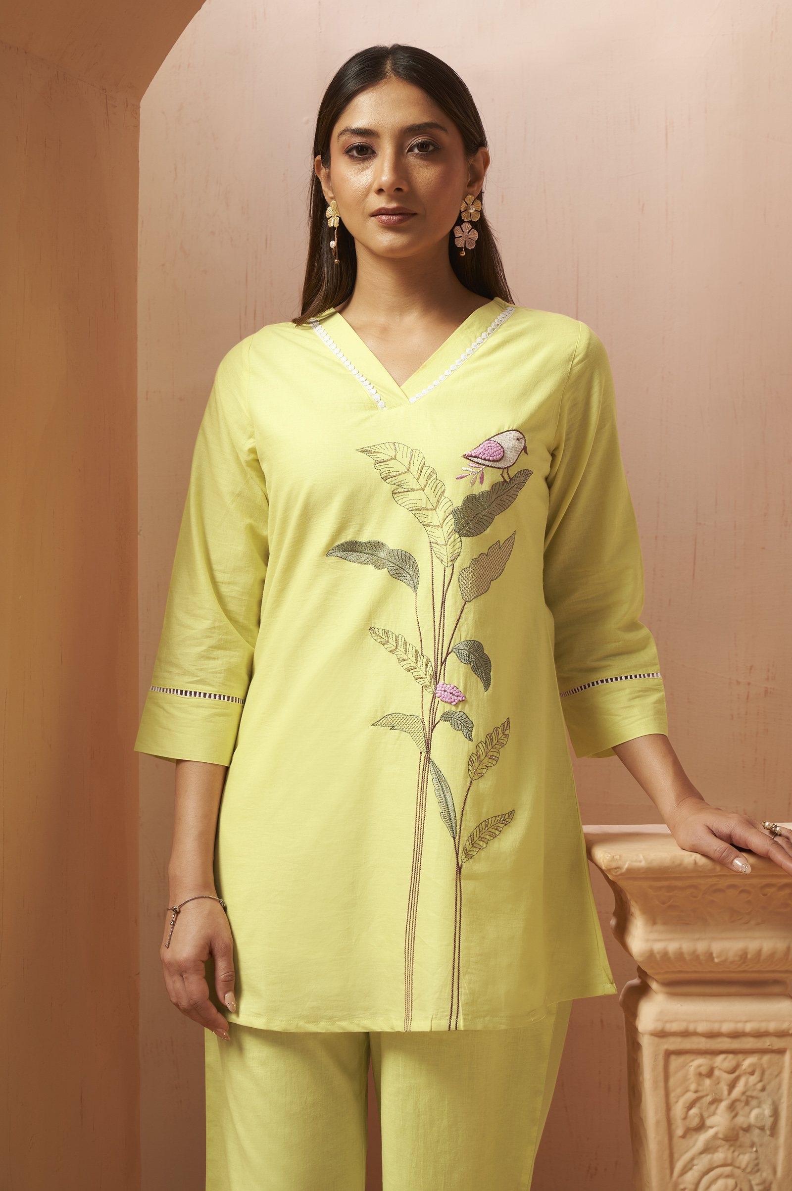 yellow-embroidered-handwork-cotton-blend-co-ord-set