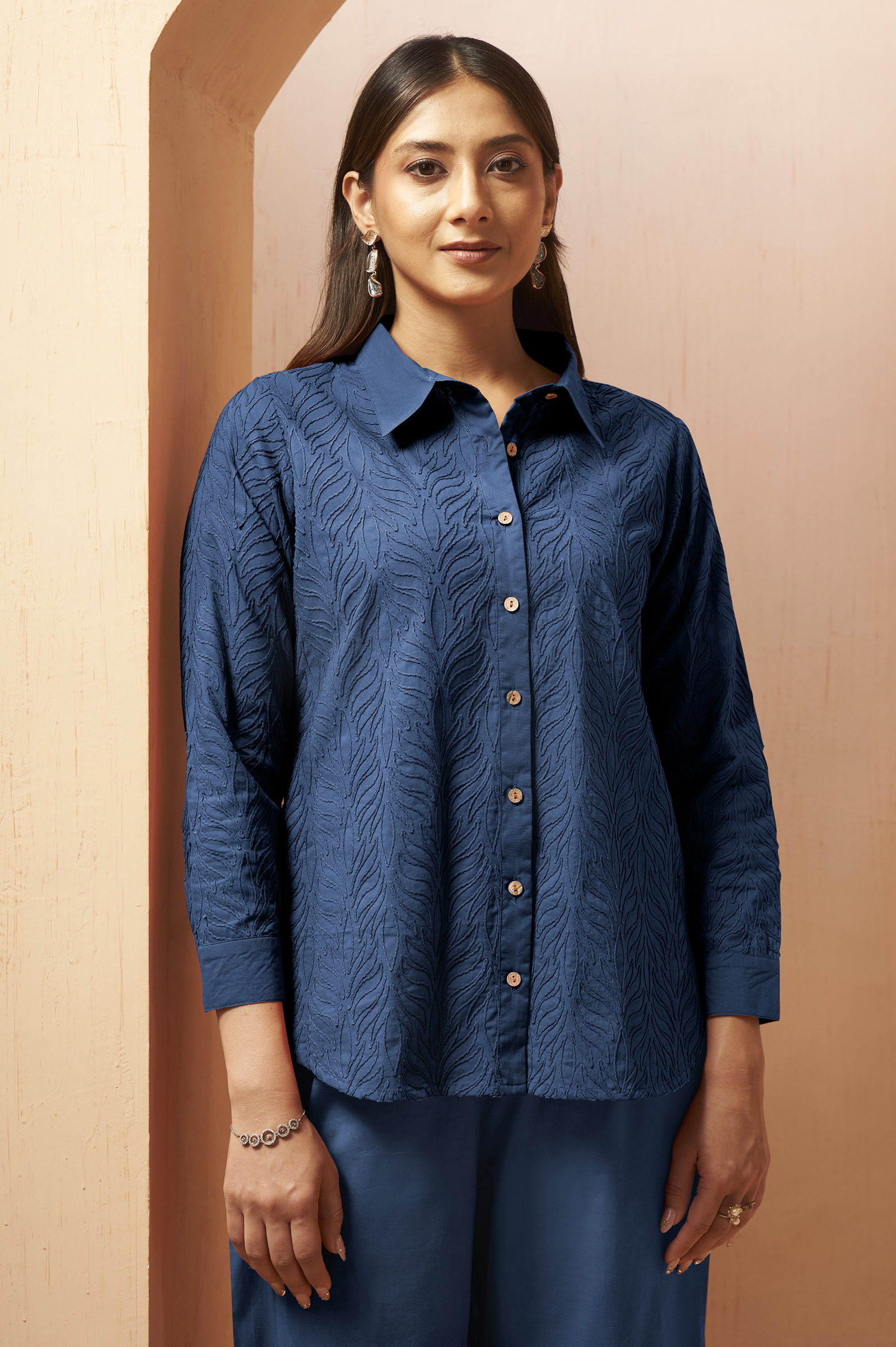 navy-blue-embroidered-cotton-blend-co-ord-set