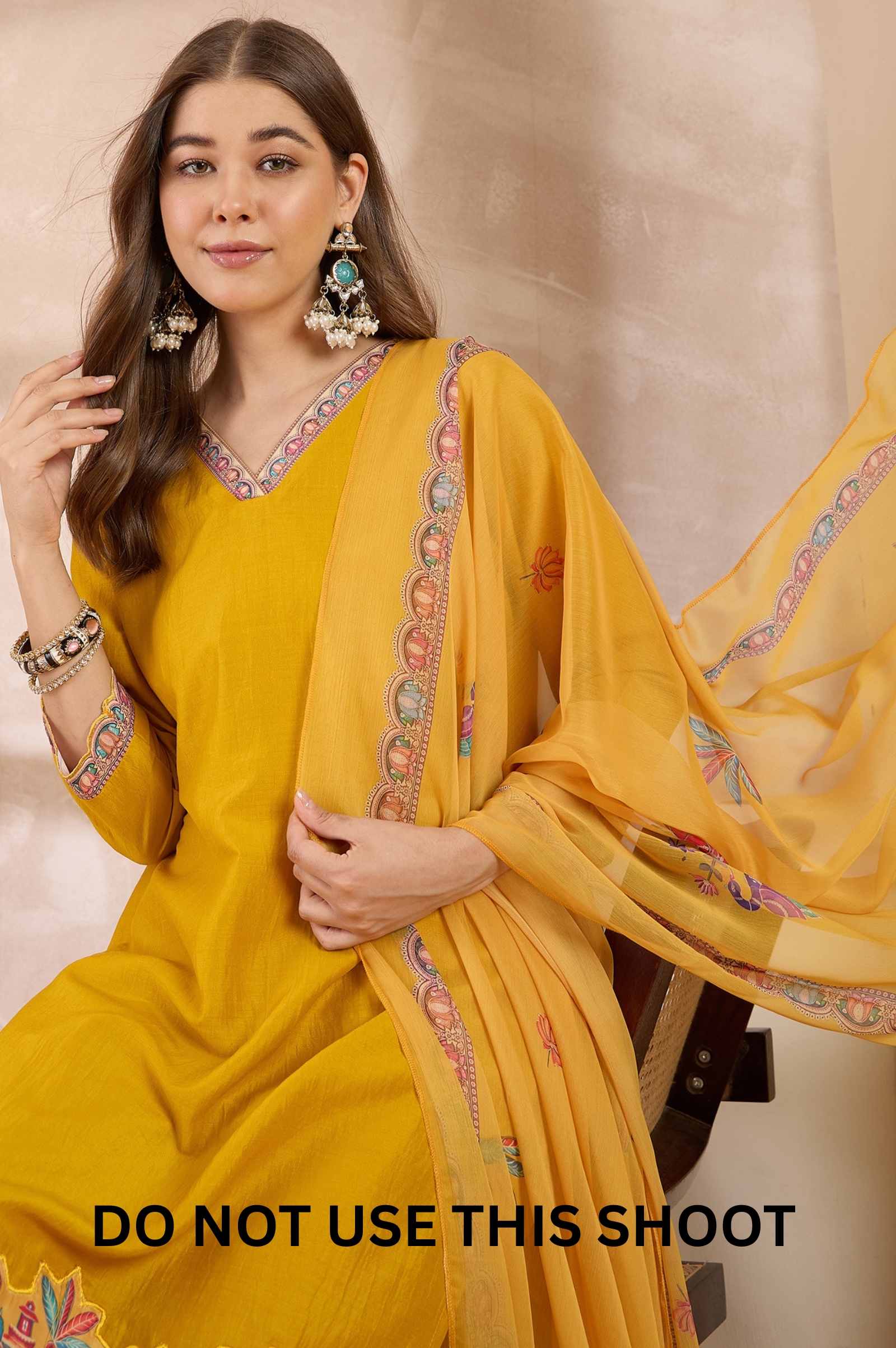 women-mustard-chinnon-applique-digital-print-kurta-pant-dupatta-set