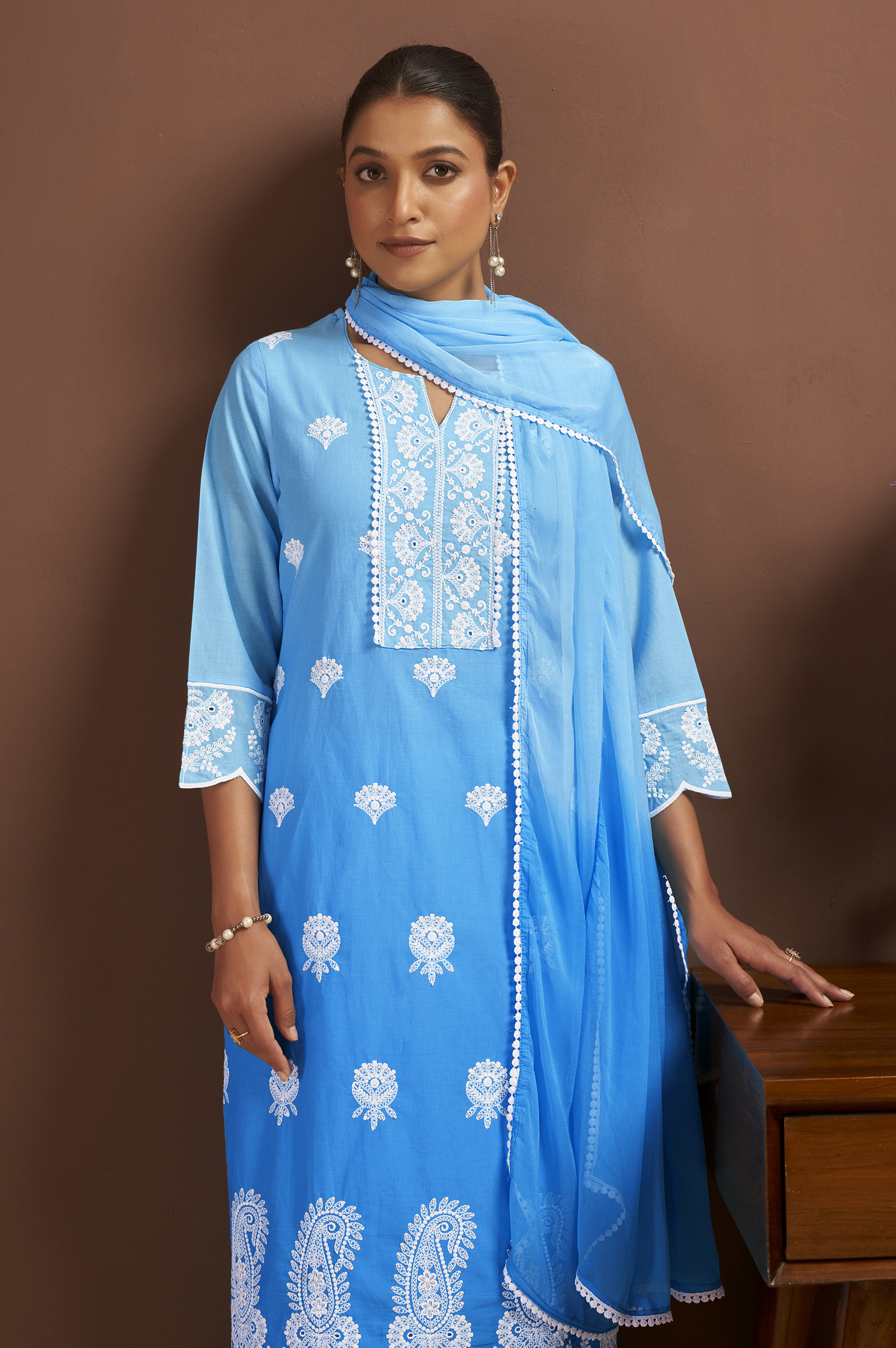 women-blue-pure-cotton-ethnic-motif-embroidered-kurta-pant-dupatta-set